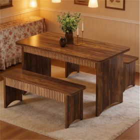 Kitchen dining table with 2 benches, 3-piece set dining table, rectangular dining table, wooden dining table