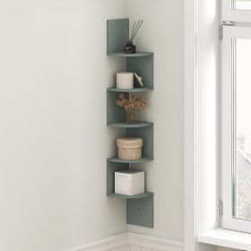 ROSSI 5-Tier Zigzag Corner Wall Shelf Floating Bookcase in Sage Green