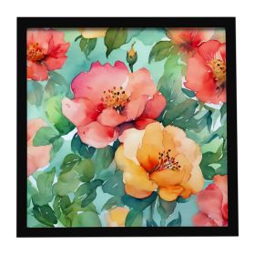 Georgia Cherokee Rose in Watercolor Framed Metal Print Bathroom, Kitchen, Office, Home Decor Wall Art Ready to Hang, Square, 8X8