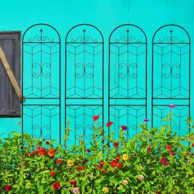 4 Pack Metal Garden Trellis 86.7" X 19.7" Rustproof Trellis For Climbing Plants Outdoor Flower Support Black (Option: Black)