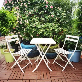 3 Piece Patio Bistro Set Of Foldable Square Table And Chairs (Option: CREAMWHITE)