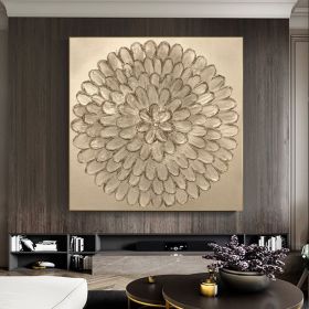 Handmade Oil Painting Original Blooming Flower oil Painting On Canvas  Abstract Textured Wall Art Gold Floral Painting Custom Home Decor Bedroom (style: 01, size: 80x80cm)