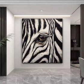 Zebra Gaze Abstract Style Wall Decor Zebra Animal Portrait Oil Painting Black White Striped Art Home Deco African Wildlife (style: 01, size: 50x50cm)