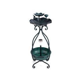 Outdoor Bird Bath Feeder with Flower Planter Pedestal and Solar Lights (Color: Bronze, Type: bird supplies)