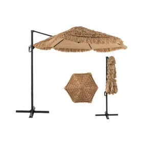 9.5ft Tropical-Style Outdoor Umbrella (Natural+Black) - 2-Tier Vented, Sun Protection, Backyard/Poolside Decor (Option: defaulttitle)
